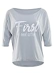 Winshape Damen ultra leichtes Modal-3/4-Arm Shirt MCS001 mit weißem „First I need coffee” Glitzer-Aufdruck, Winshape Dance Style, Fitness Freizeit Sport Yoga Work