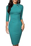 HOMEYEE Damen Vintage Revers Geraffte Bodycon Business Bleistiftkleid B574 (S, Türkis-L)