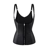 Damen Taillentrainer Korsett Bauchkontrolle Shapewear Top Workout Taille Cincher Bauch Wrap Trimmer Weste Haken & Reißverschluss, Schwarz , 32