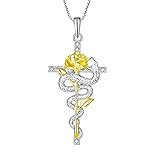 FJ Kreuz Halskette 925 Sterling Silber Schlange Anhänger Halskette Rose Blume Kette Schmuck Geschenke für Frauen M