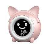 Digitaler Kinderwecker mit Temperatur Kinder Lichtwecker Wecker Kinder mit Nachtlampe Reisewecker, Wecker mit Licht, Dimmbar 5 Farbwechsel für Kinder S