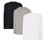 VM Langarm-T-Shirt, Größen XS bis 3XL, 3er-Pack 100% Baumwolle, Schwarz XS