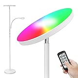 Stehlampe LED Dimmbar, 2200lm Deckenfluter mit 450lm Leselampe, Modern Standleuchte mit Fernbedienung&Touch Control, RGB Standleuchte mit 3 Farbtemperatur+7 RGB für Wohnzimmer Schlafzimmer Büro, Weiß