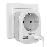 TESSAN USB Steckdose, Steckdose 4000W mit 2 USB Anschluss 2.4A, Steckdosenadapter USB Adapter Steckdose Schuko Stecker mit USB, Netzstecker mit USB Ladegerät Doppelstecker für Phone Laptop