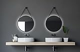 Talos rund mit hinterleuchteter Beleuchtung-Spiegel mit Aufhängegurt in Lederoptik-Hochwertiger Aluminiumrahmen, schwarz matt, Ø 50