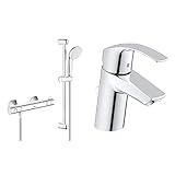 GROHE Grohtherm 800 | Thermostat-Brausebatterie, inkl. Thermostat und Brausegarnitur & Eurosmart | Badarmatur - Einhand-Waschtischbatterie, mit Einlochmontage & Keramikkartusche | S-Size |