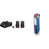 Bosch Professional 12V System Akku Set (2x2.0Ah Akku + Ladegerät GAL 12V-40 C132, im Karton) & 12V System Akku LED Lampe GLI 12V-300 (300 Lumen, ohne Akkus und Ladegerät, im Karton)