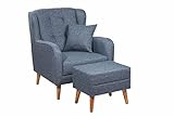 ***5 Jahre Garantie*** Ohrensessel Sessel mit Hocker Sessel mit Fußhocker (Blau Jeans)