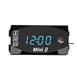3 In1 Motorrad Elektronischer Takt Thermometer Voltmeter, IP67 wasserdichte Staubdichte LED Uhr Mit Universellem Großem Bildschirm-Digitalanzeige (Spannungsbereich 6V-30V)