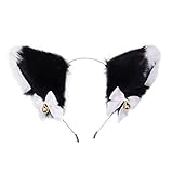 Doeheah Katzenohren Haarreif Fuchsohren Stirnband Haarnadel niedlich Haarschmuck Halloween Kostüm Anime Lolita Cosplay Mädchen Damen und Kinder Schwarz + Weiß