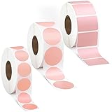 3 Rollen Thermodrucker Aufkleber Selbstklebend Thermoetiketten Adressversand Barcodes Thermoaufkleber Direkt Thermoaufkleber Etiketten für Drucker, Quadrat und Kreis (Rosa)