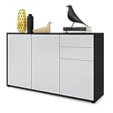 Vladon Sideboard Ben V3, Kommode mit 3 Türen und 2 Schubladen, Schwarz matt/Weiß matt (117 x 74 x 36 cm)