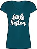 Schwester und Tante Geschenk - Little Sister - weiß - 3XL - Türkis - T-Shirt - XO1525 - Damen T-Shirt mit V