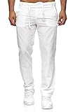 Reslad Leinenhose Männer Chino Herren-Hose lockere Sommer Stoffhose Freizeithose aus bequemer Baumwolle lang RS-3000 Weiß XL