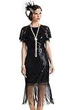 BABEYOND 1920s Kleid Damen Umhang Design Kurz Ärmel Knielang Flapper Kleid 20er Jahre Paillettenkleider Great Gatsby Cocktail Party Damen Fasching Kostüm Kleid (Schwarz L)