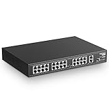 YuLinca 27 Port PoE Switch, IEEE802.3af/at, Max 300W, Port-Based VLAN, 250m PoE Extend, RackMount Fanless Unmanaged Ethernet Sw