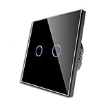 CNBINGO Touch-Lichtschalter, Schwarz Doppel-Wechselschalter, mit Touch-System Glas Panel und Status-LED, Neutralleiter Wird Nicht Benötigt, 2-Fach, AC 240 V, 800 W/F