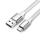 BJKKM USB Kabel 3A Nylon Schnelllade USB Typ C-Kabel for Samsung for Xiaomi USB Ladegerät Datenkabel Mobiltelefonkabel (Color : Micro USB Silver, Length : 1.5m)