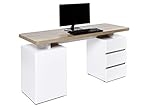 Amazon Marke - Movian Skadar - Schreibtisch mit 1 Tür und 3 Schubladen, 150 x 55 x 76 cm, Farbe: Riviera Eiche/Mattweiß