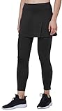 Westkun Damen Leggings mit Rock Winter Knöchelläng Laufhose Seitenschlitz Tennisrock mit Fleece Yoga Sport Soft Stoffdruck 2-in-1(Schwarz,M)