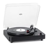 auna TT-Classic Light Plattenspieler mit Lautsprecher - Schallplattenspieler Bluetooth im Retro-Design, USB Vinyl Player, 3 Geschwindigkeiten: 33, 45 & 78 U Min, Riemenantrieb, schw