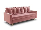 Schlafsofa Rico - Couch mit Schlaffunktion Sofa mit Bettkasten Bettfunktion Bettsofa Skandinavisch Polstergarnitur Bonell-Ferderkern Velours (Pink (Kronos 29))