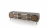 ZeoTioo Fehrnseherschrank Tv Schrank Tisch Fernsehschrank Holz Lowboard Mango massiv/Metall Loftdesign Antiklook Saigon Fernsehschrank TV Fernseher Unterschrank Tv Board Fernseher Reg