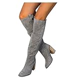 Dasongff Damen Overknees Lang Stiefe Kniehohe Retro Beiläufig Boots Langschaftstiefel Spitze Zehen Plateau Schuhe Kniestiefel Blockabsatz Kniehoch Stiefel Kniehohe Kleid Herbst Winterstiefel W