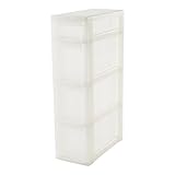 Iris Ohyama, Schubladenschrank auf Rollen, 4 Schubladen (3 x 10 L + 1 x 4 L), mit Rollen, durchsichtige Schubladen, Büro, Bad, Wohnzimmer - New Slim Chest NSC-213 - Weiß