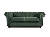 Sofa Chesterfield Asti 2-Sitzer, Couchgarnitur 2-er, Sofagarnitur, Couch mit Holzfüße, Polstersofa - Glamour Design (Grün (Capri 74))
