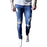 Qinvern Zerrissene Slim-Fit-Stretch-Jeans für Herren Modische All-Match-Beliebte Bequeme Reißverschlussleisten-Denim-Hose XXL