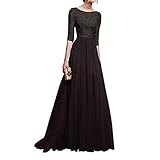 Lazzboy Hochzeitskleider Damen Kleid Festlich Frauen Kurzarm Partykleid Spitzenkleider Hochzeit Abendkleider Elegant 3/4 ärmel Langes Plissee Maxikleider Cocktail Party Ballkleider (Schwarz,L)