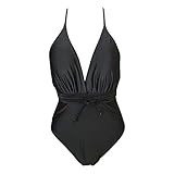 STPT Damen Badeanzug Tiefen V Kreuzgurte Vintage Riemen Bademode One Piece Swimsuit Strand Badeanzug Bademode Monok