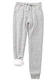 Imuedaen Damen Jogginghose Warme Fleece Freizeithose Sweatpants Winter Verdickte Sporthosen Gefütterte Jogger Hose Kordelzug Traininghose mit Tasche (A Hellgrau, M)