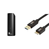 Western Digital 4TB Elements Desktop Externe Festplatte USB3.0 -WDBWLG0040HBK-EESN & Amazon Basics USB 3.0-Kabel (A-Stecker auf Micro-B-Stecker) 1,8 m (Abwärtskompatibilität zu USB 2.0 und 1.1)