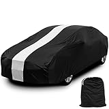Favoto Indoor Autoabdeckung Staubdicht Auto Abdeckplane Vollgarage Elastisch Atmungsaktiv Winddicht Kratzfest Autogarage für 460-500cm Länge Autos Schwarz Weiß