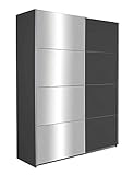 Schwebetürenschrank Kleiderschrank Schlafzimmerschrank | 2-türig | Dekor | Grau Metallic | mit Spiegel | 136x197x61