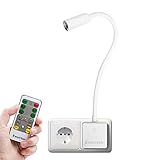 Weiß LED Nachttischlampe Nachtlicht Steckdose Lampe Schwanenhals Dimmbar mit Fernbedienung 3W 280Lm Neutralweiß 4000K 1er Lampe und 1er Fernbedienung von Enuotek