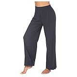 FeiliandaJJ Damen Lose Schlafanzughose Einfarbig Bequem Pyjamahose Wide Leg Pants Lang Yoga Hose Nachtwäsche Hose für Sport Jogging Training Yoga (Grau, S)