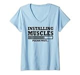 Damen Installing Muscels Fitness Freizeit Geschenk Weihnachten T-Shirt mit V