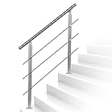 BMOT Edelstahl Handlauf Geländer mit/ohne Querstreben für Brüstung Balkon Garten (80cm, 3 Querstreben)