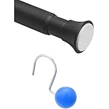 Amazon Basics Teleskop-Duschvorhangstange zum Einklemmen, 61-91 cm, Schwarz + – Haken für Duschvorhang, runder Ball, b