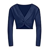 tanzmuster ® Kinder Ballett Langarm Top - Mia - mit Twist (Wickeloptik) - aus sehr weichem und festem Baumwollstoff - in Marineblau, Größe:164/170