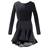 WEIJ Mädchen Latein Tanz Sets Kleid - Bühne Performance Turnanzug Rock Suit Dancewear Kostüm Lyrisch (Color : Long Sleeve+Black Skirt)