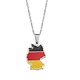 RIQWOUQT Damen Halskette,Deutschland Karte Flagge Anhänger Halskette Für Frauen Mädchen Silber Farbe/Gold Farbe Deutschland Schmuck Deutsch,Silber,45cm Thin C