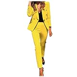 Chejarity Damen Zweiteiliger Anzug Set Revers Business Blazer Anzugjacke Hosenanzug Elegant Slim Fit Hose Frauen V-Ausschnitt Freizeitjack