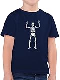 Anlass Mode Kinder Event Kids - Skelett Skeleton - 116 (5/6 Jahre) - Dunkelblau - 3 Skeleton Tshirt - F130K - Kinder Tshirts und T-Shirt für Jung
