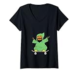 Damen Skateboarding Skelett Herren Jungen Skater Skateboard Halloween T-Shirt mit V