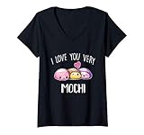 Damen I Love You Very Mochi Dessert Lover Food Pun Quote Day Gift T-Shirt mit V