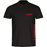 VIMAVERTRIEB® Kinder T-Shirt Leipzig - Brust & Seite - Druck:rot - Shirt Jungen Mädchen Fußball Fanshop Fanartikel - Größe:176 schw